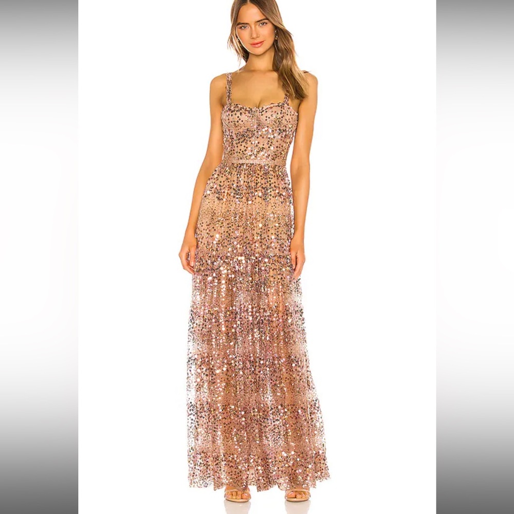BRONX & BANCO Runway Midnight Gown in Gold Size Small